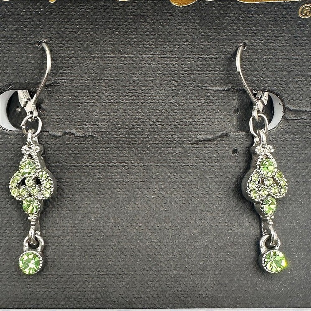Vintage 90s Cookie Lee Silver Tone Light Green Rhinestone Dangle Earring Jewelry